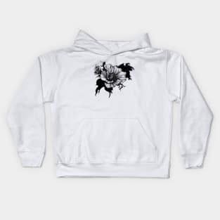 Blackout, ink marker black and white flower illustration Kids Hoodie